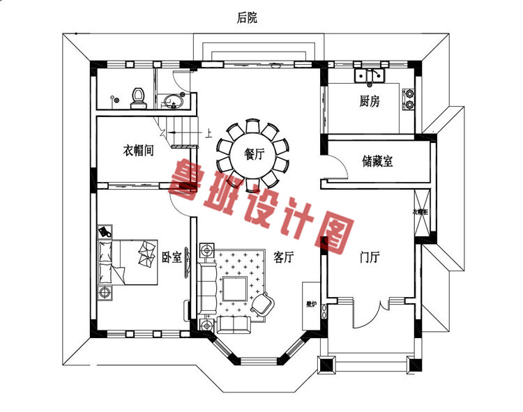 美式二层小别墅设计一层户型图