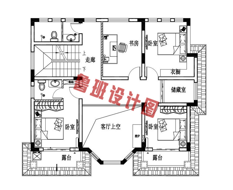 美式二层小别墅设计二层户型图