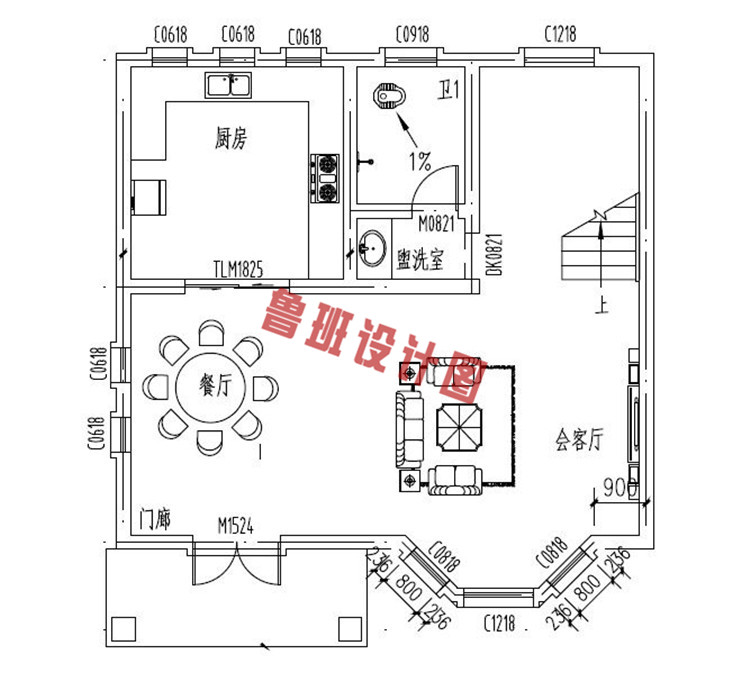 田园风二层乡村自建房屋设计一层户型图