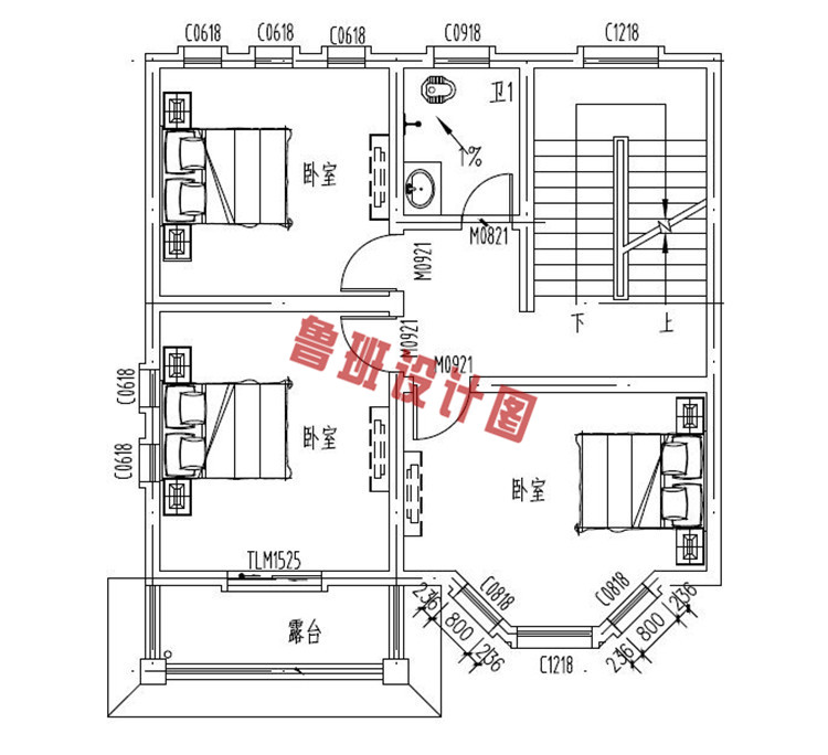 田园风二层乡村自建房屋设计二层户型图