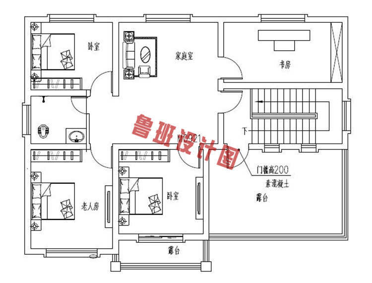 2019热销款大气二层小别墅二层户型图