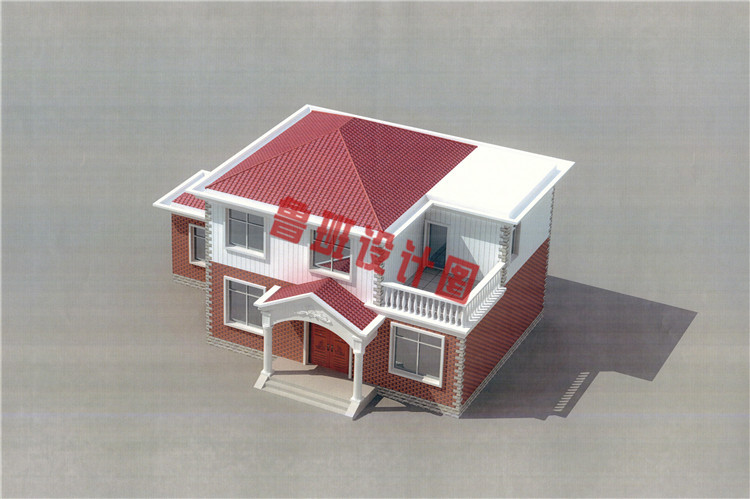 经典二层乡村自建房屋设计鸟瞰图