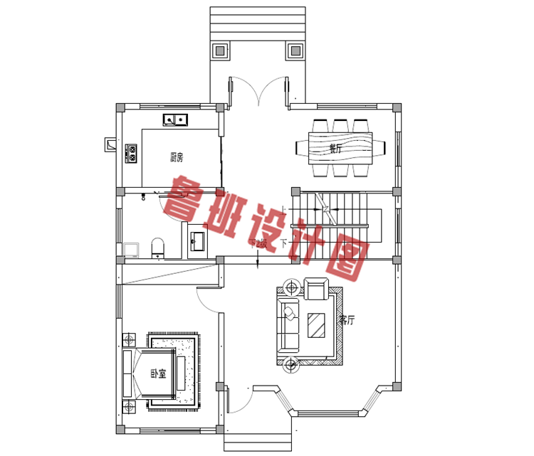 二层美式田园别墅设计一层户型图