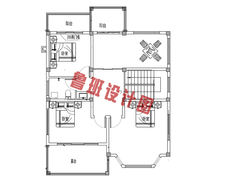 二层美式田园别墅设计二层户型图