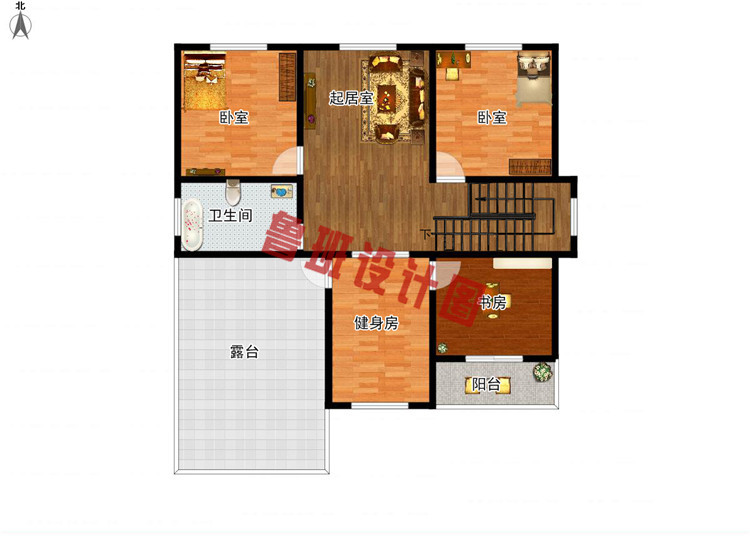 160平二层小别墅设计二层户型图