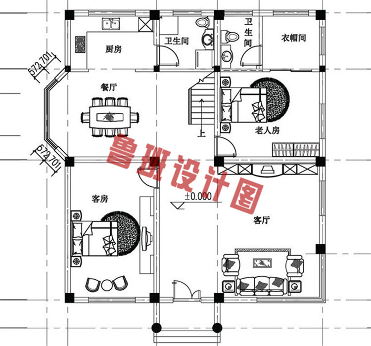 新农村二层自建房屋一层户型图