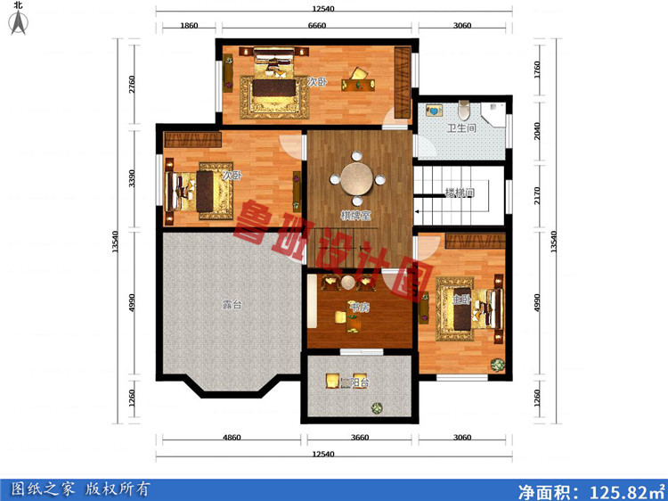 复式二层小别墅设计二层户型图