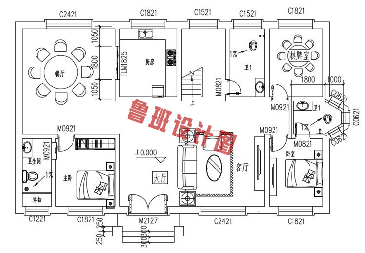 简约大气的二层别墅设计一层户型图