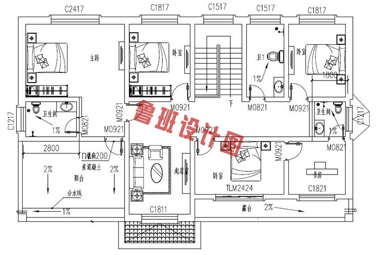 简约大气的二层别墅设计二层户型图