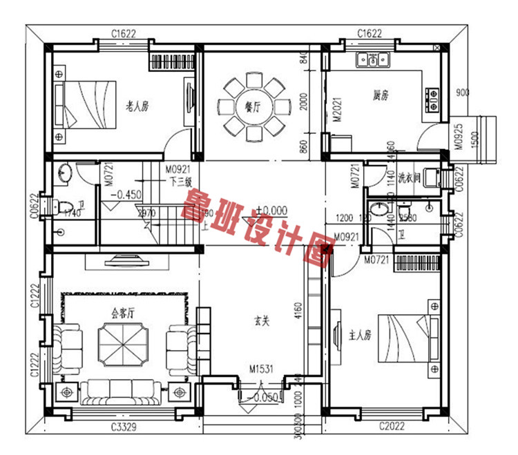 地中海二层别墅自建房屋设计一层户型图