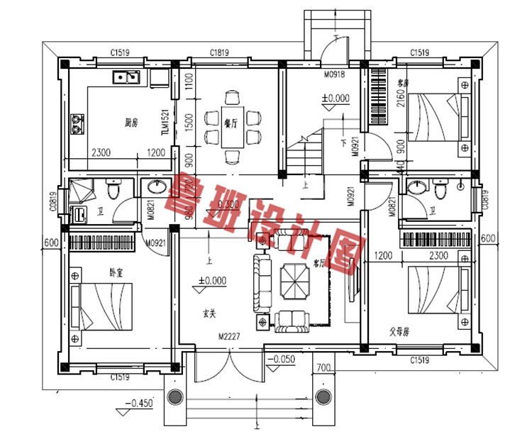 二层楼房设计一层户型图