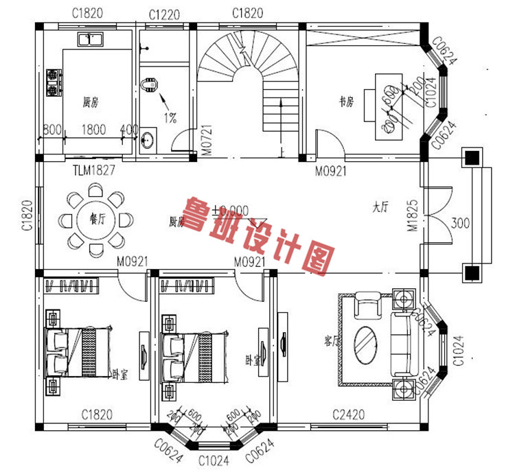 热销乡村二层自建房屋设计一层户型图