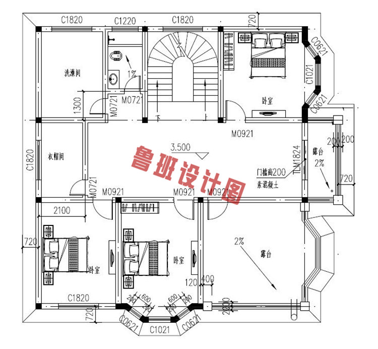 热销乡村二层自建房屋设计二层户型图