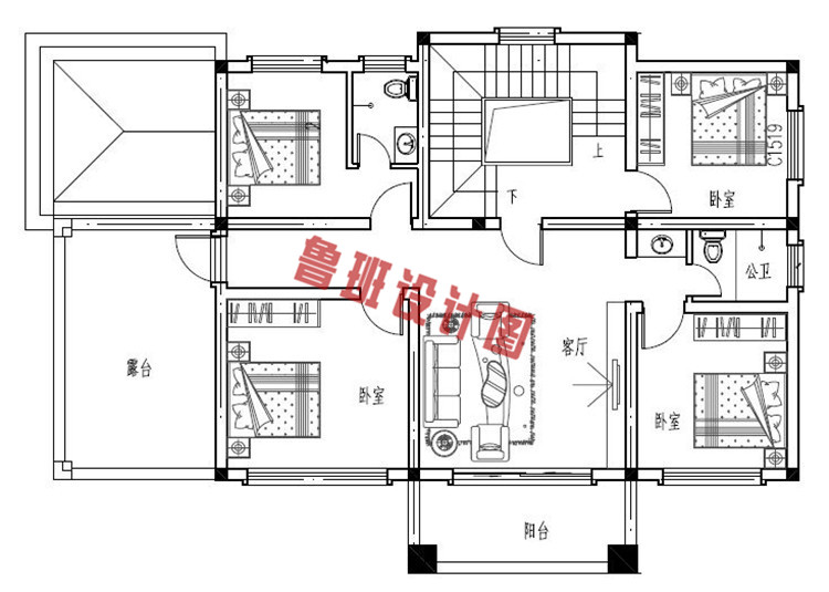 时尚大气的农村二层自建房设计二层户型图