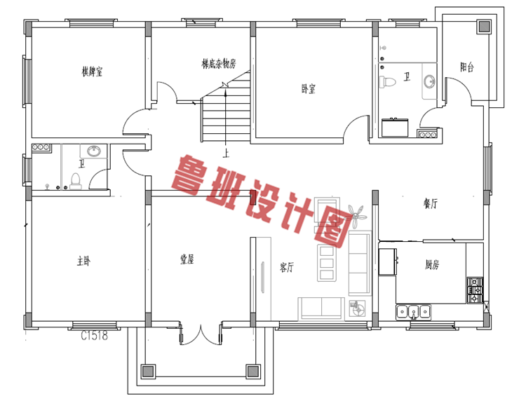 两层农村自建房设计一层户型图