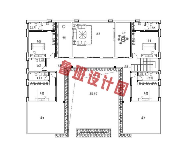 中式四合院二层别墅设计二层户型图