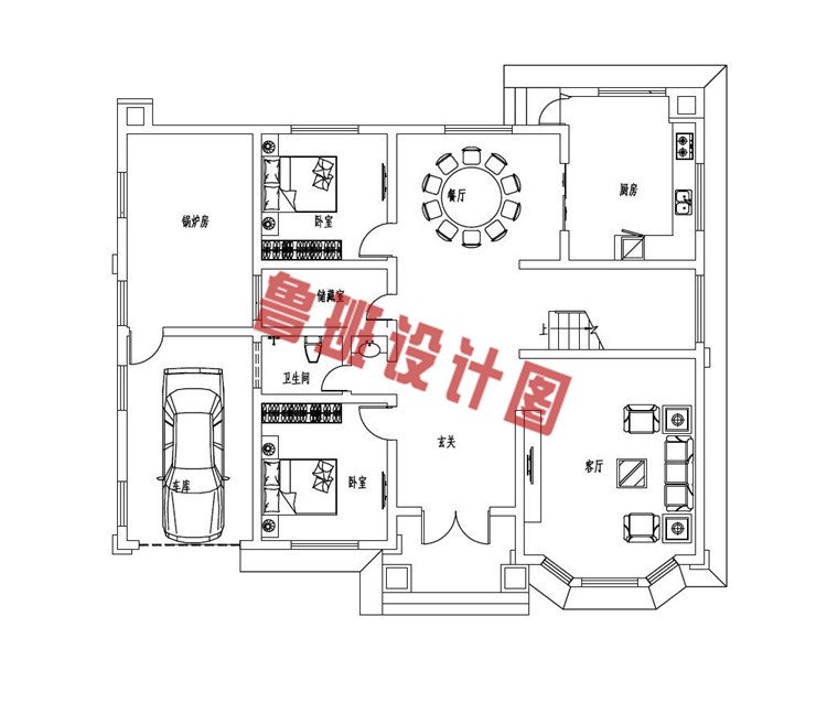 2019新款热销二层小别墅设计一层户型图