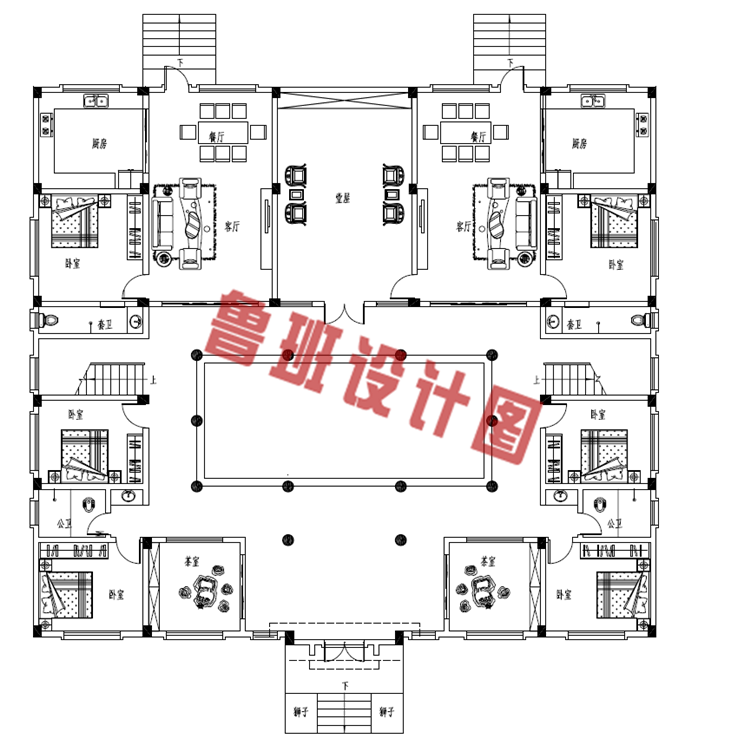 二层经典四合院设计一层户型图