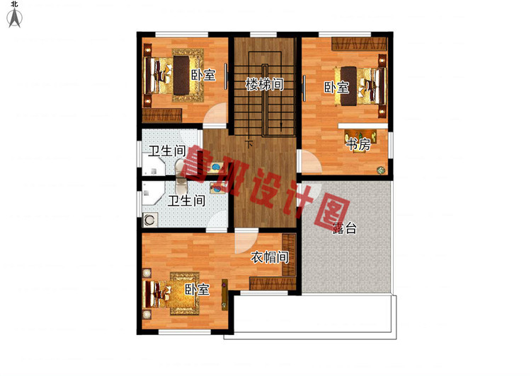 简单大气的乡村二层自建房二层户型图