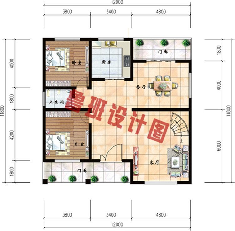 简单复式二层别墅设计一层户型图