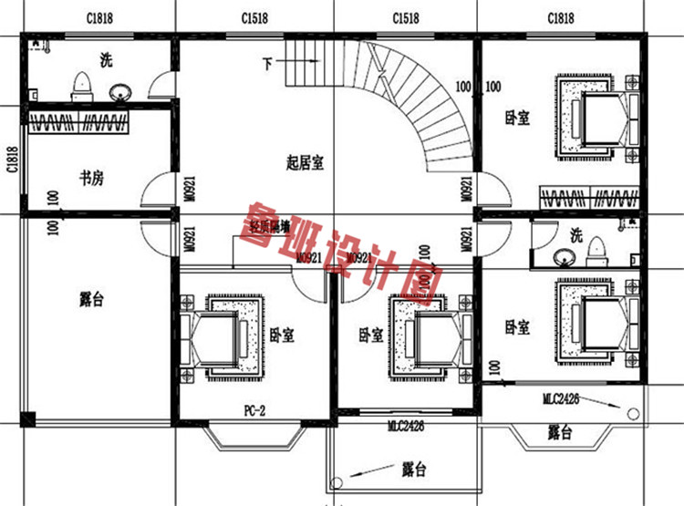 经典美式户型二层别墅设计二层户型图