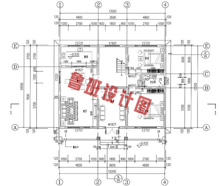 二层简欧乡村别墅设计一层户型图