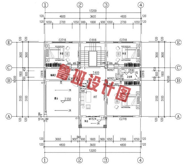 二层简欧乡村别墅设计二层户型图