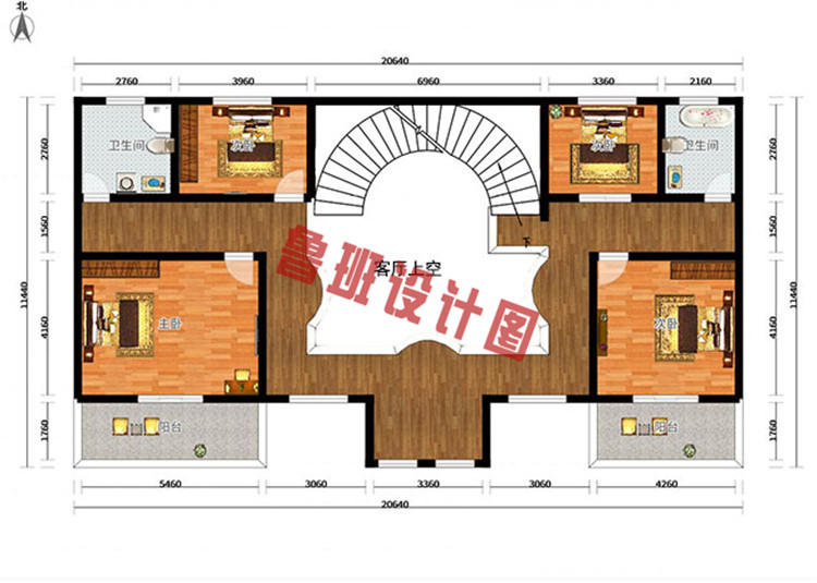 现代风二层小别墅设计二层户型图