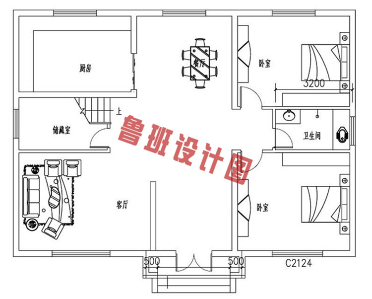 简单农村二层自建房屋一层户型图