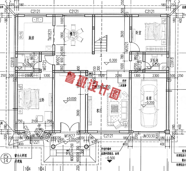 二层带阁楼四间别墅设计一层户型图