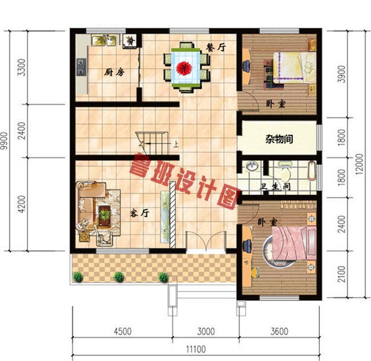 简单大气的二层别墅自建房一层户型图