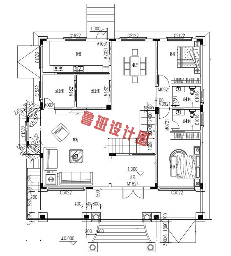 豪华欧式二层小别墅设计一层户型图