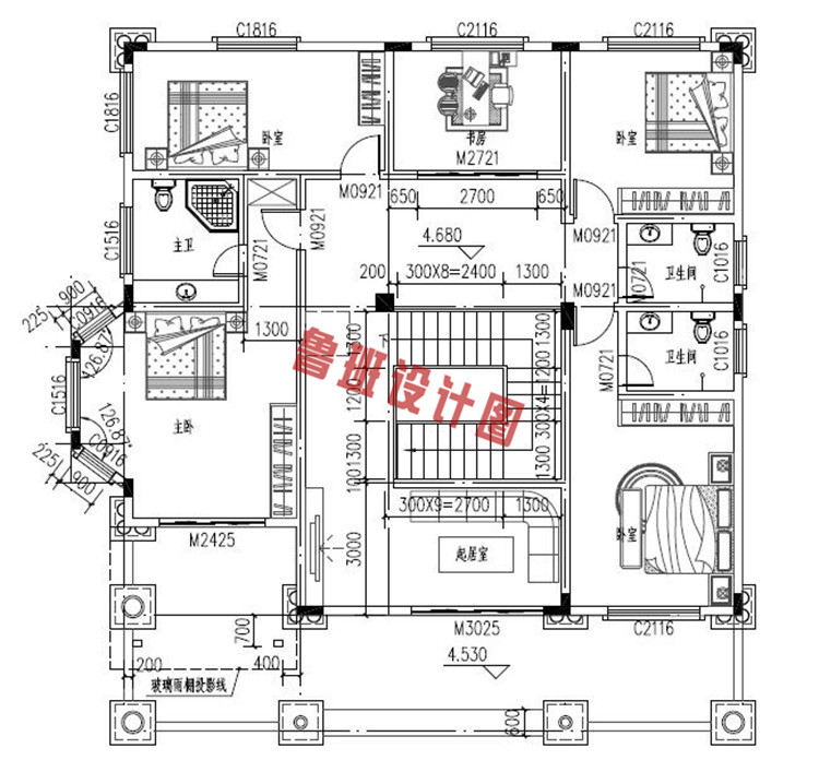 豪华欧式二层小别墅设计二层户型图