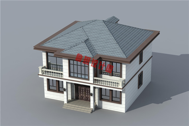 新中式现代二层小别墅设计鸟瞰图