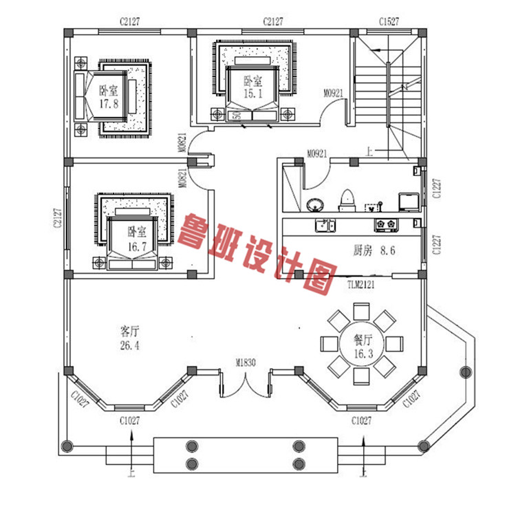 简欧风二层小洋楼设计一层户型图