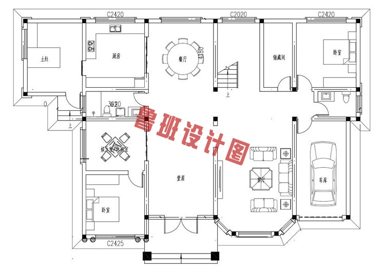 典雅的农村二层小别墅推荐设计一层户型图