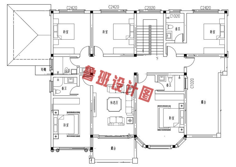 典雅的农村二层小别墅推荐设计二层户型图