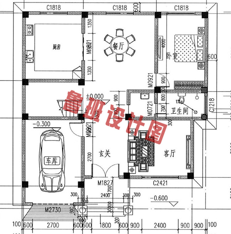 农村三层带露台车库房屋设计图