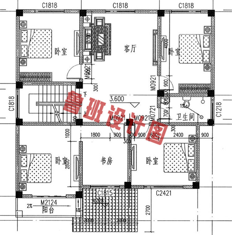 农村三层带露台车库房屋设计图