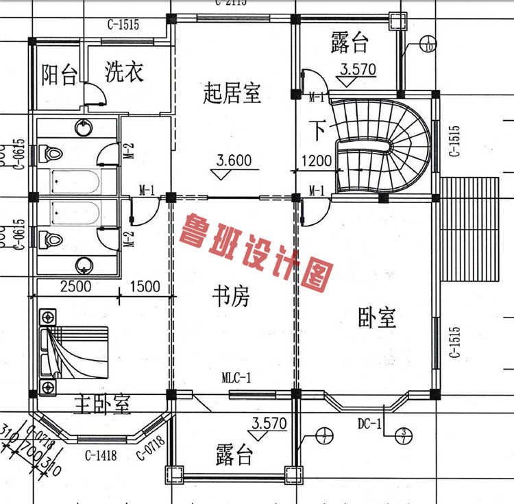 美式田园二层小别墅设计二层户型图