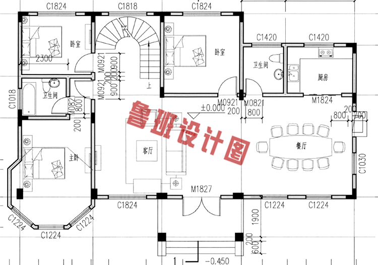 田园风二层别墅设计一层户型图