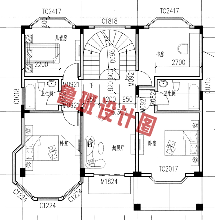 田园风二层别墅设计二层户型图