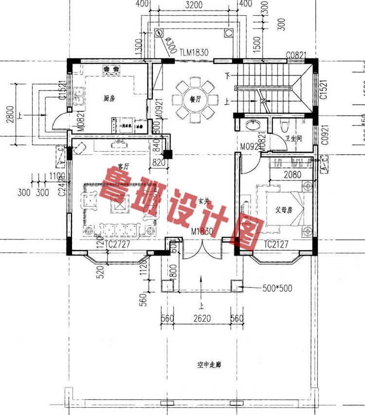 115平带地下室二层别墅设计一层户型图