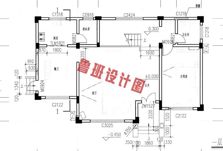 实用型欧式二层自建房设计一层户型图