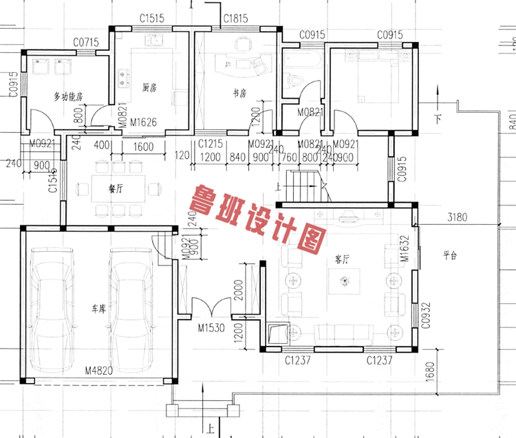 豪华型二层别墅设计一层户型图