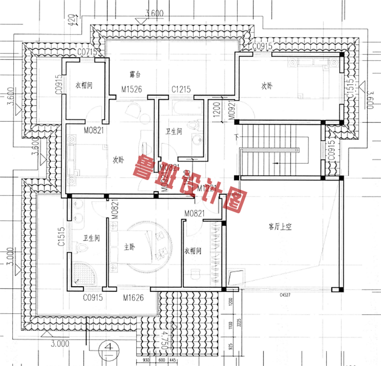 豪华型二层别墅设计二层户型图