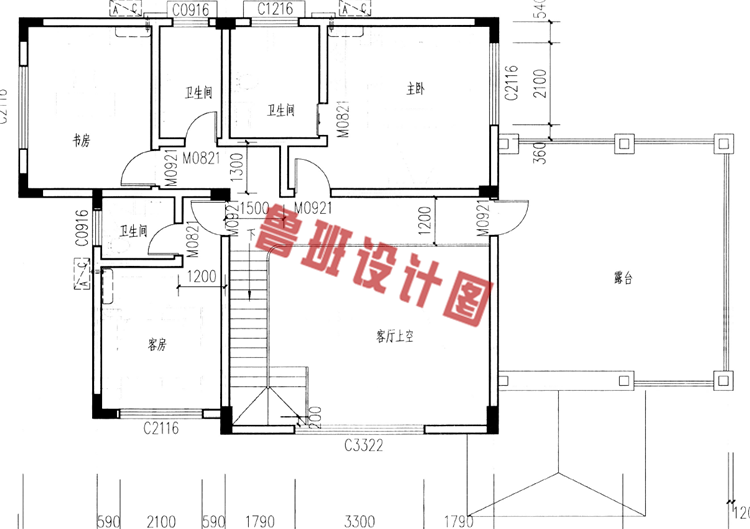 美式二层田园风别墅设计二层户型图