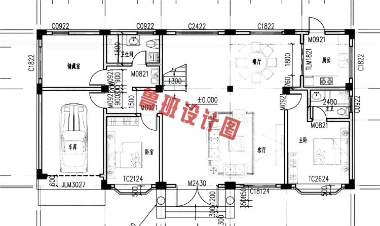 带阳光房的二层小洋楼设计一层户型图