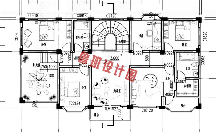 带阳光房的二层小洋楼设计二层户型图