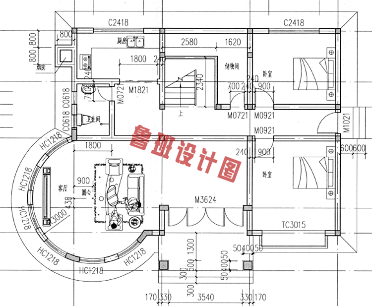 二层别墅设计一层户型图